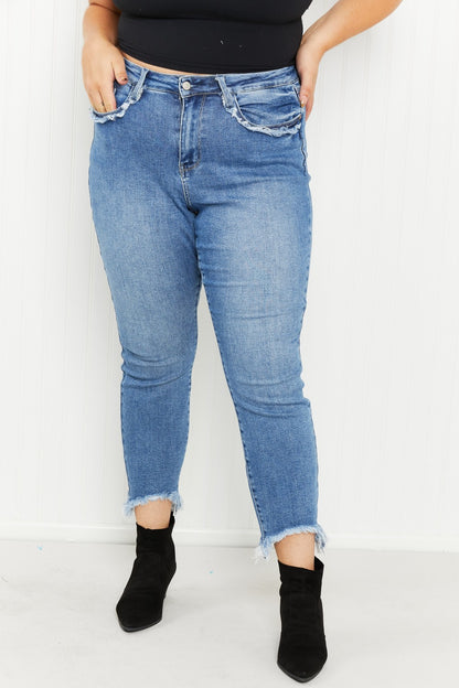 Judy Blue Charlie Full Size Fringe Pocket Slim Jeans