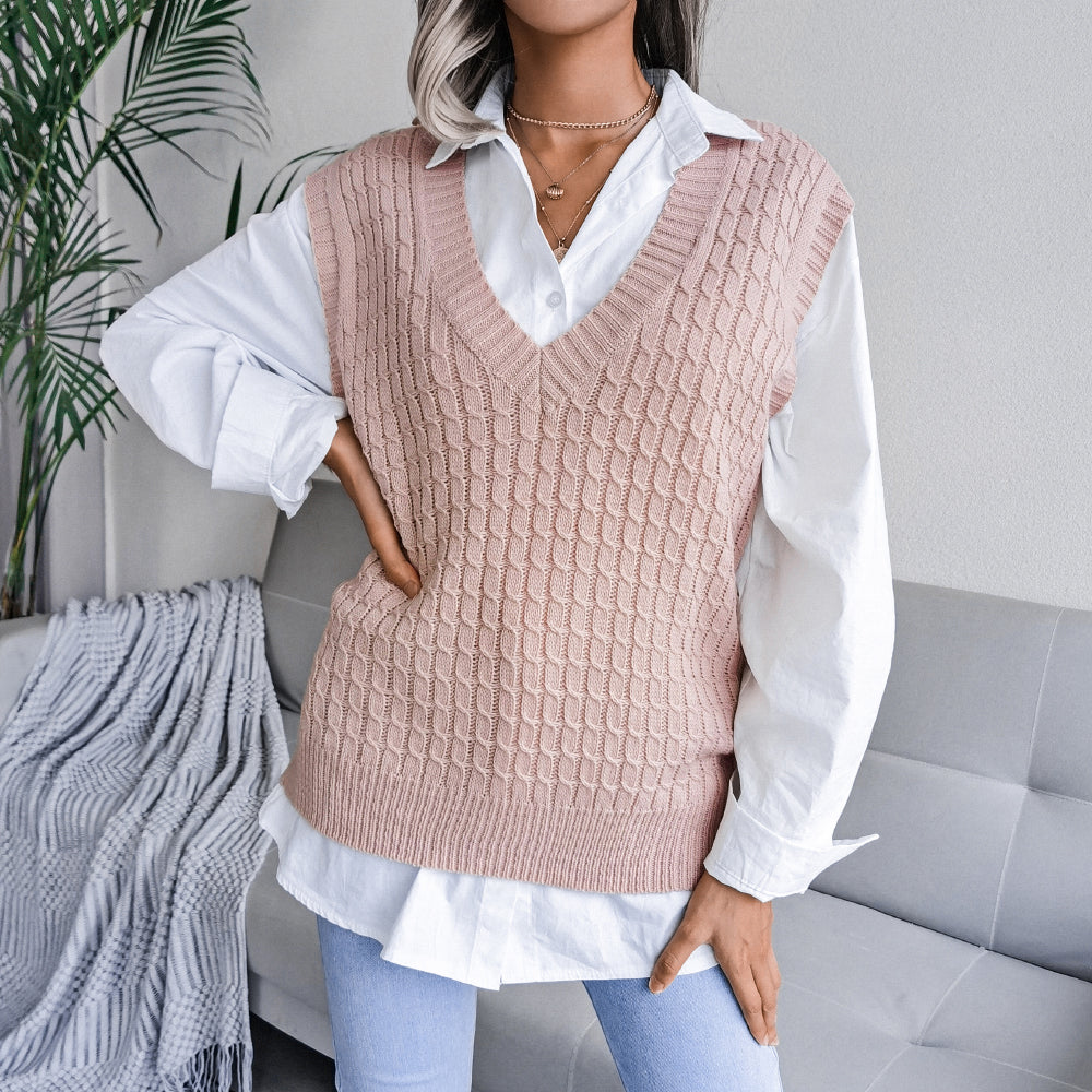 Cable-Knit Capped Sleeve Sweater Vest