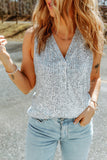 Sequin Button Front V-Neck Tank