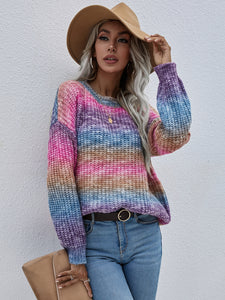 Gradient Stripes Rib-Knit Sweater