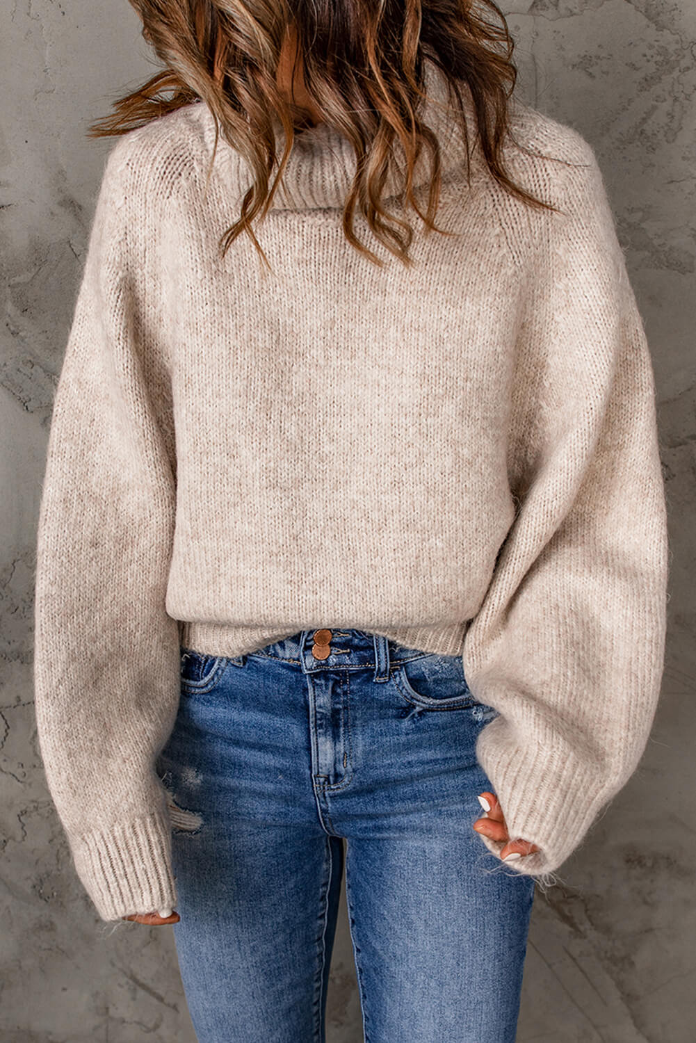 Ribbed Trim Turtleneck Sweater