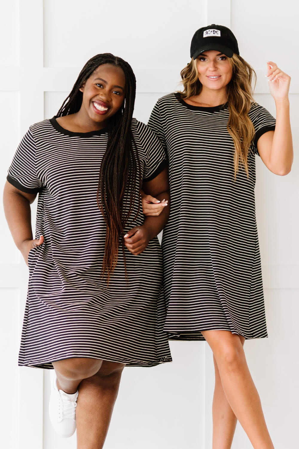 Cotton Bleu Simplicity is Best Full Size Striped T-Shirt Dress in Black