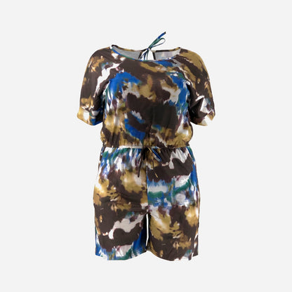 Full Size Tie-Dye Round Neck Romper with Pockets