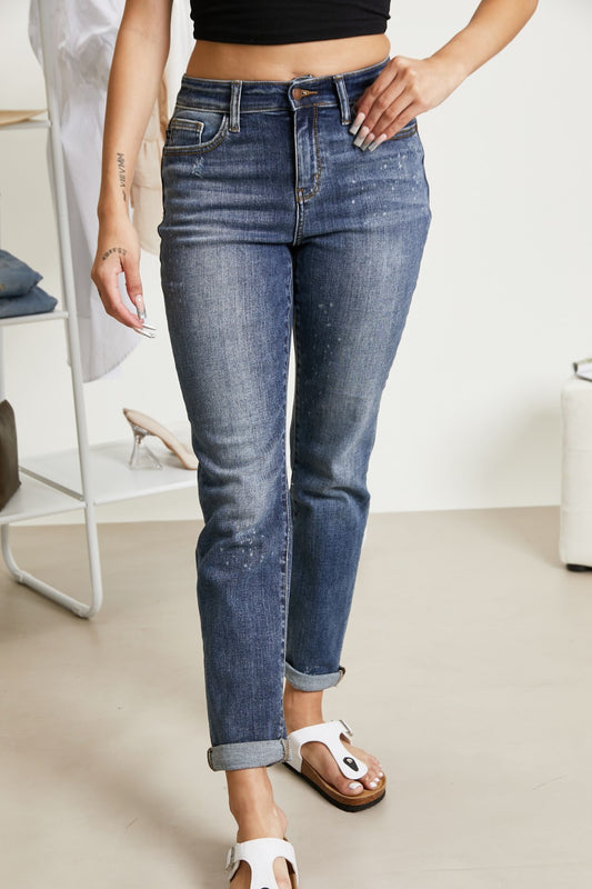 Judy Blue Eva Full Size Bleach Splash Boyfriend Jeans