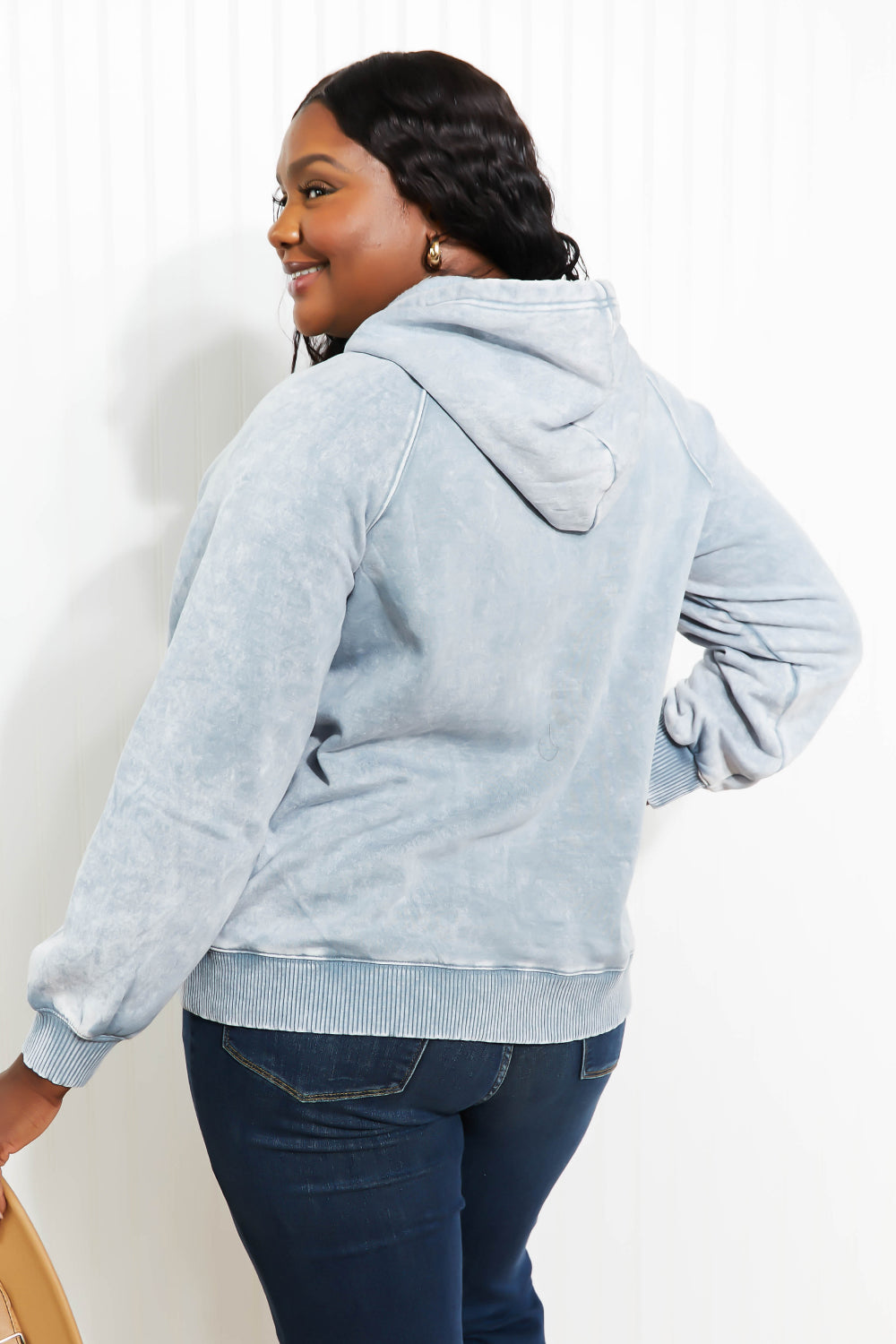 Zenana New Friends Full Size Acid Wash Fleece Hoodie