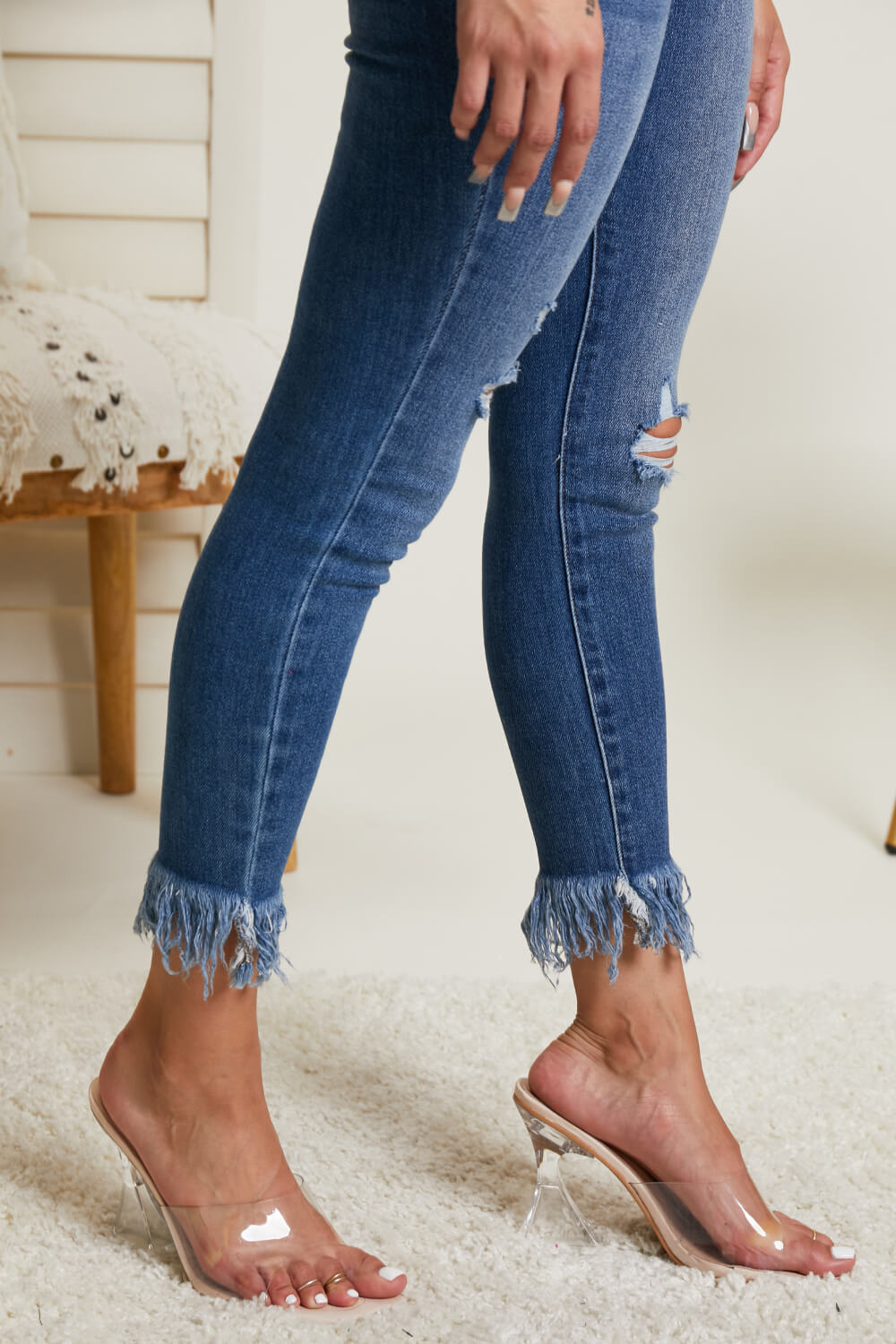 Cello Nicole Full Size Frayed Hem Cropped Jeans