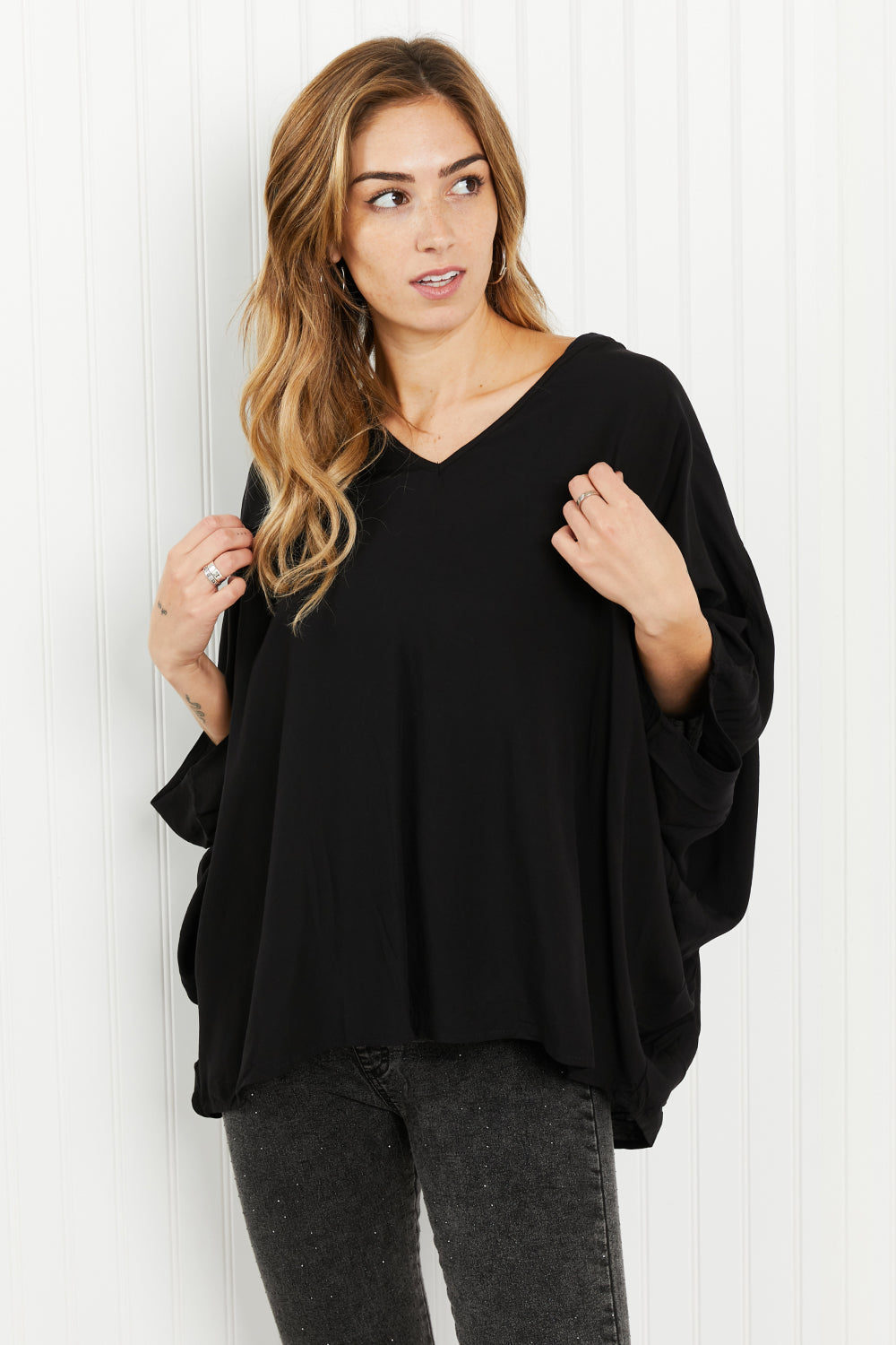 Andree by Unit Full of Charm Full Size Poncho Style Woven Top