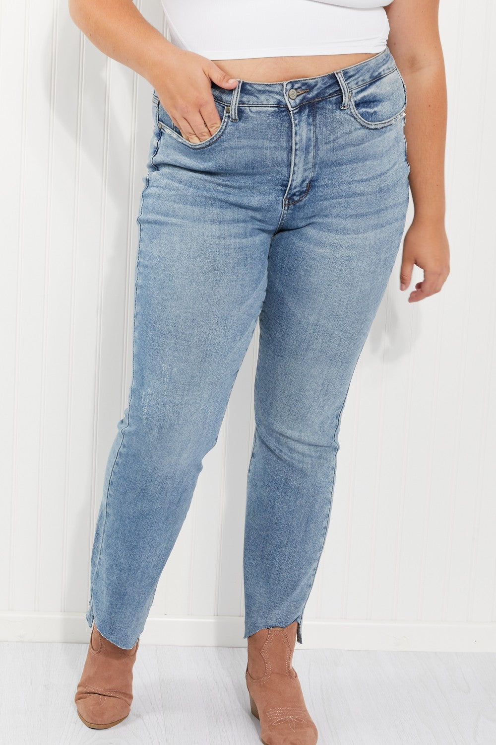 Judy Blue Mia Full Size Raw Hem Slim Bootcut Jeans