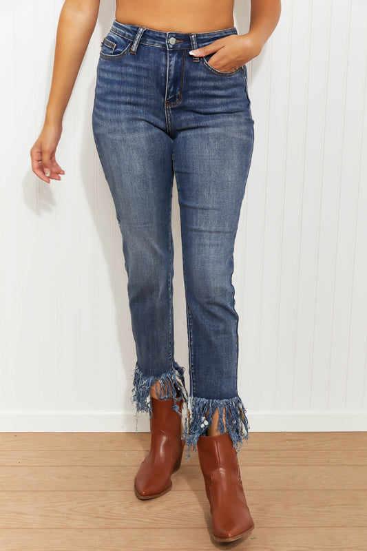 Judy Blue Alex Full Size Frayed Hem Relaxed Jeans