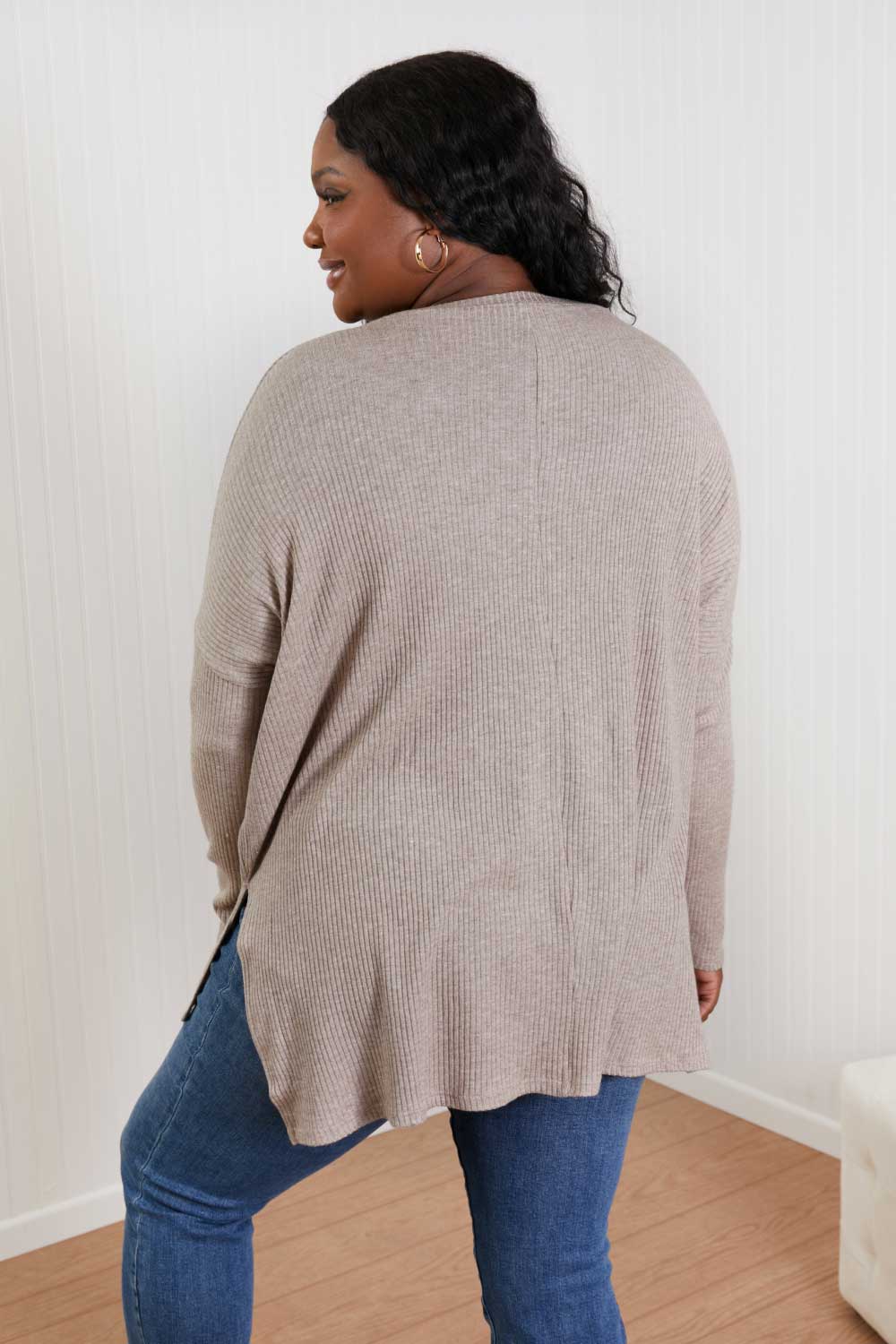 Zenana Sippin' Hot Cocoa Full Size Ribbed High-Low Sweater