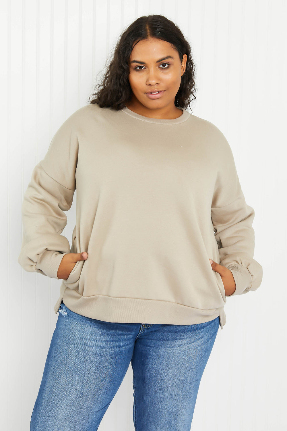 Zenana Lattes for Life Full Size High-Low Hem Sweatshirt