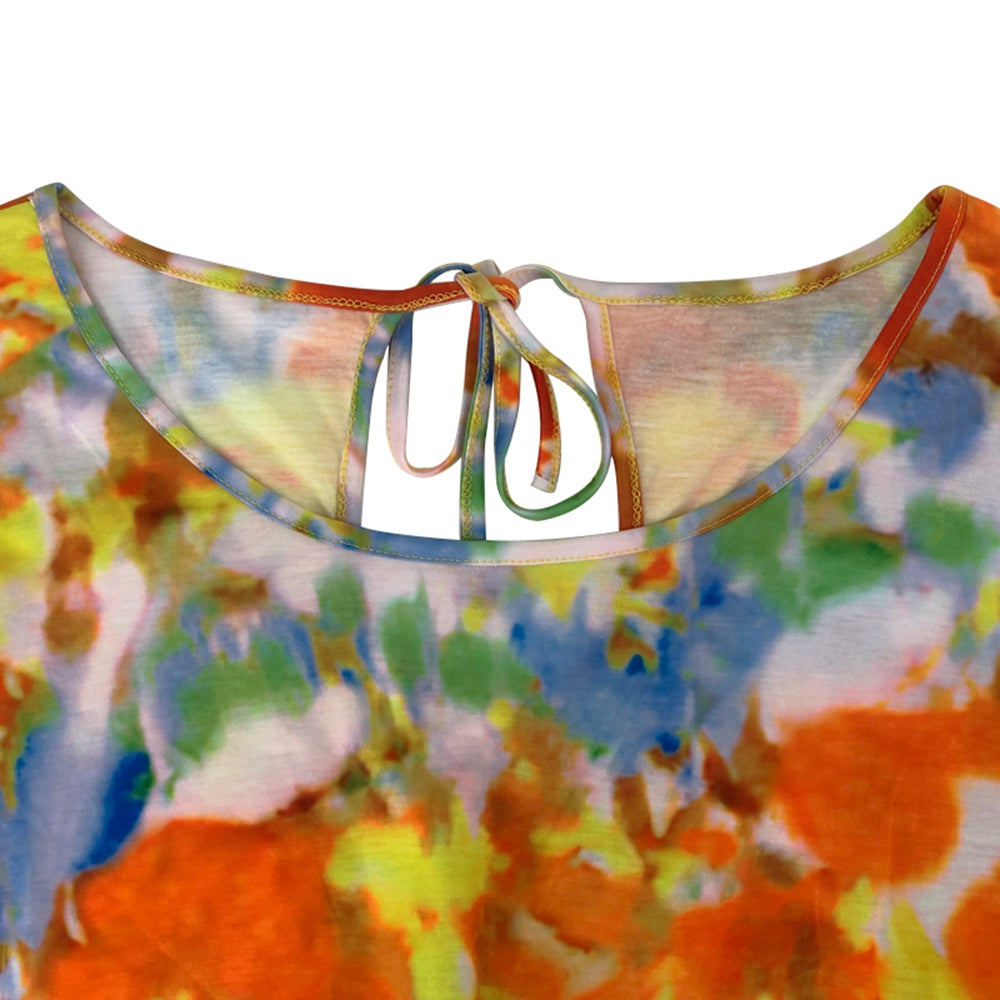 Full Size Tie-Dye Round Neck Romper with Pockets