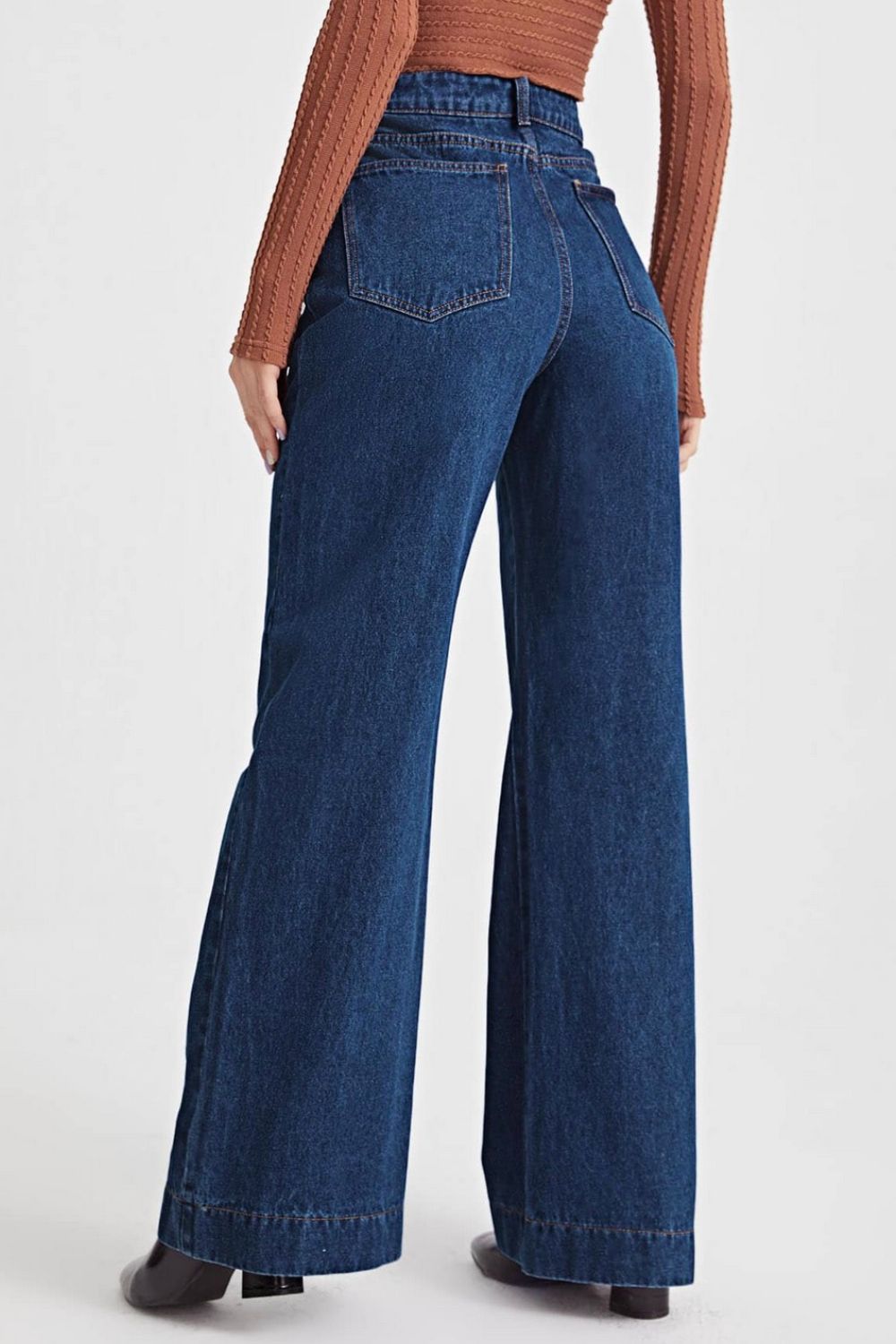 One-Button High Waist Bootcut Jeans