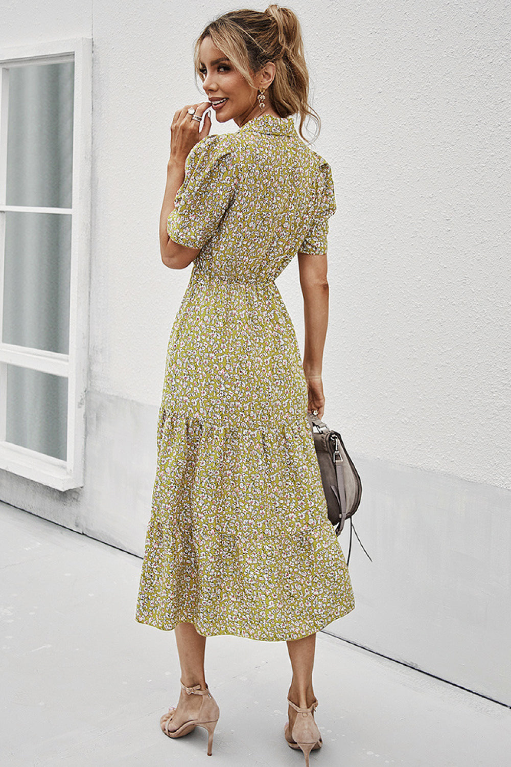 Floral Puff Sleeve Midi Dress