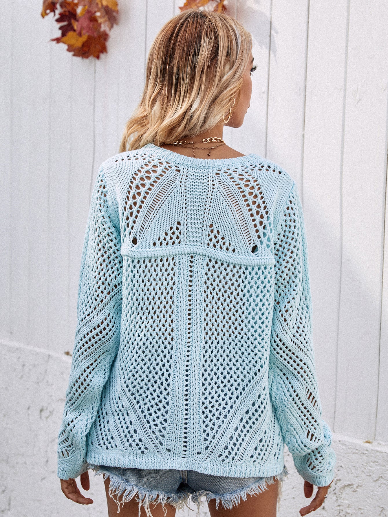 Round Neck Openwork Sweater