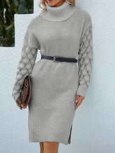 Load image into Gallery viewer, Openwork Side Slit Turtleneck Sweater Dress
