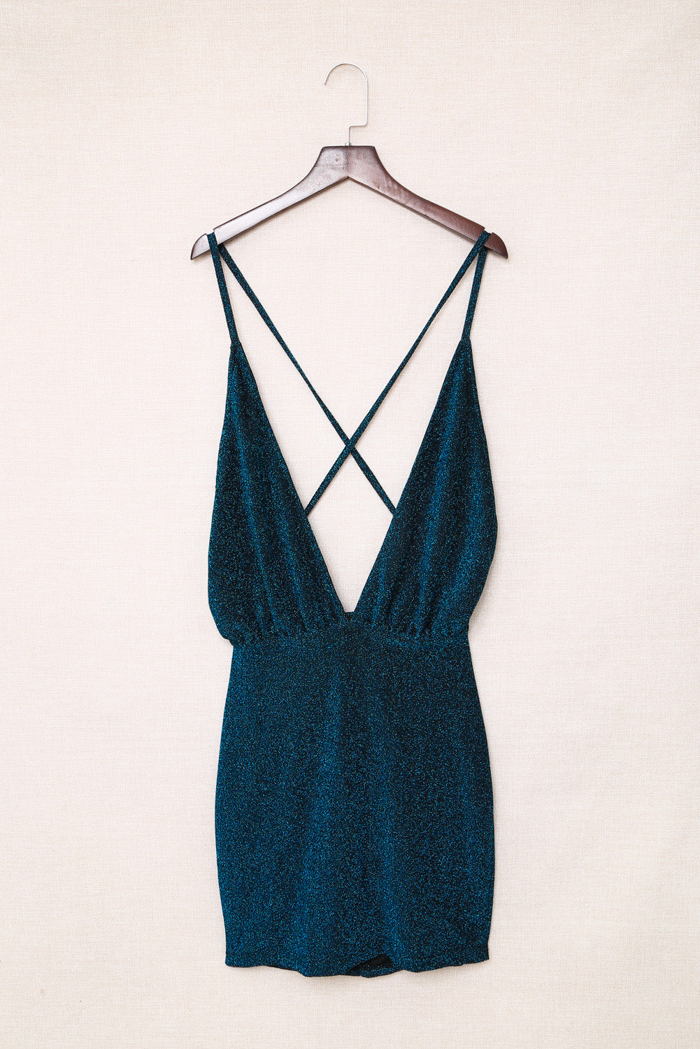 Glitter Deep V Backless Mini Dress