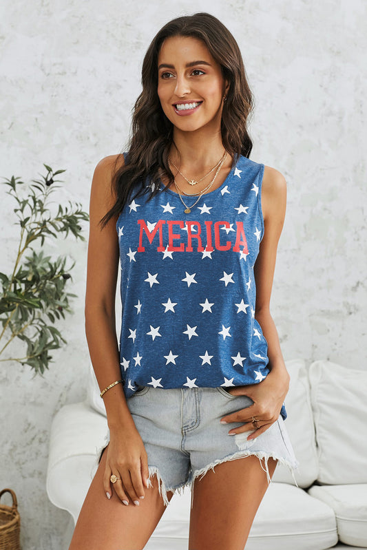 Star Print Round Neck Tank