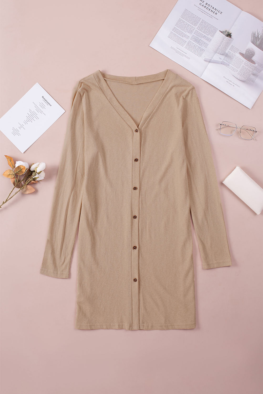 Button Down V-Neck Longline Cardigan