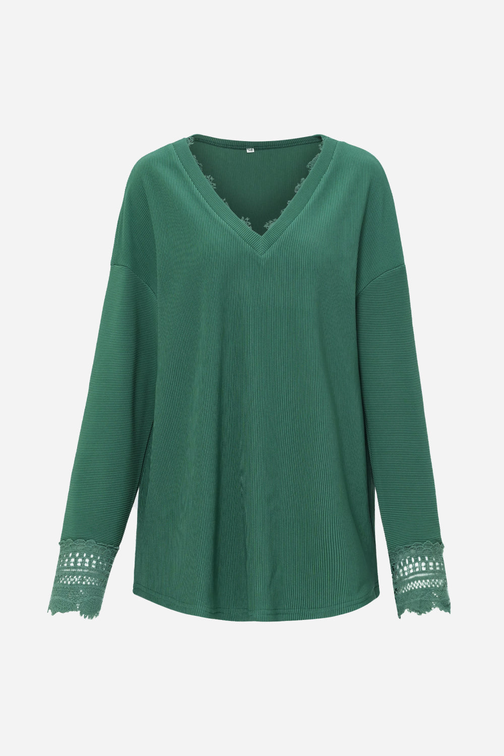 Dropped Shoulder Scalloped V-Neck Knit Top