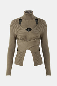 Crisscross Cutout Rib-Knit Sweater