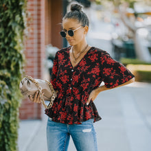 Load image into Gallery viewer, Floral V-Neck Peplum Blouse
