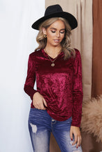 Load image into Gallery viewer, V-Neck Curved Hem Crushed Velvet Tee
