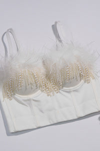 Faux Pearl Fringe and Feather Trim Bustier