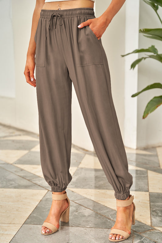 Drawstring Elastic Waist Pocketed Pants