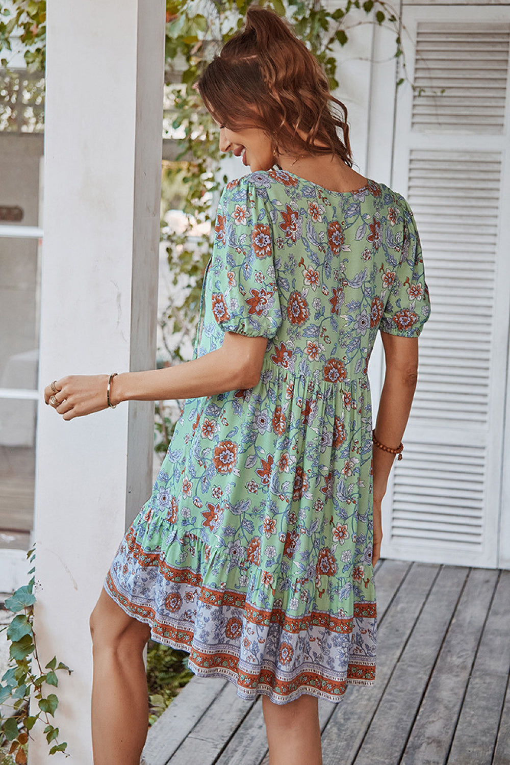 Floral Tie Neck Bohemian Mini Dress