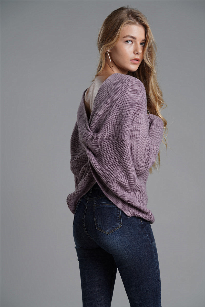 Twist Detail Rib-Knit Reversible Sweater