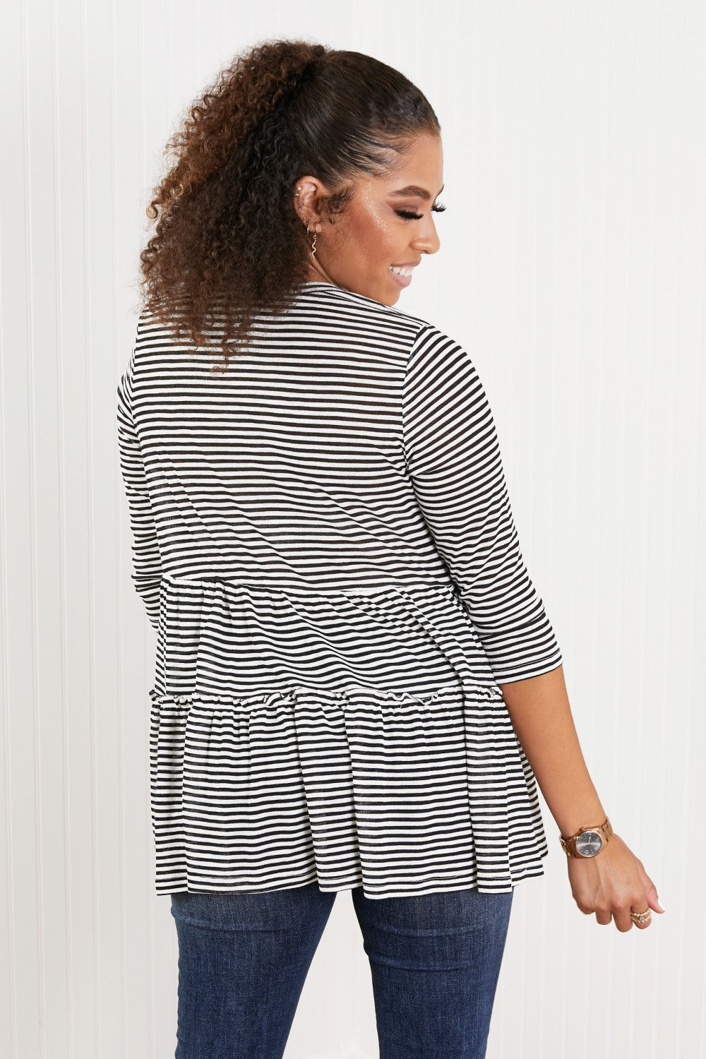 Doe & Rae Full of Love Full Size Striped Tiered Top