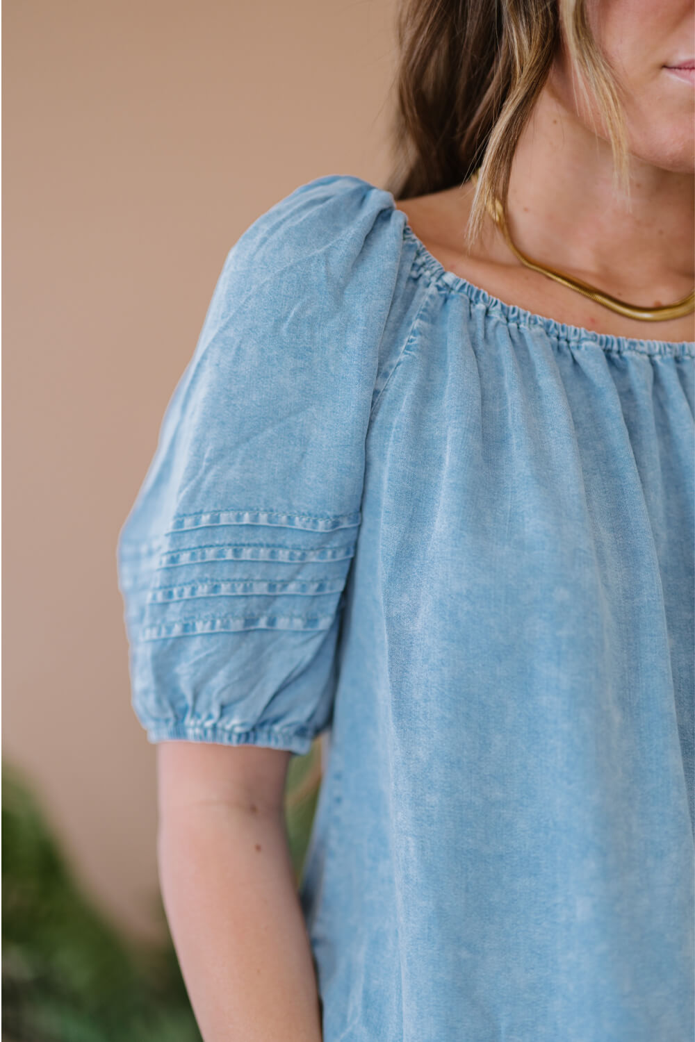 Doe & Rae Keep Me Close Full Size Run Chambray Top