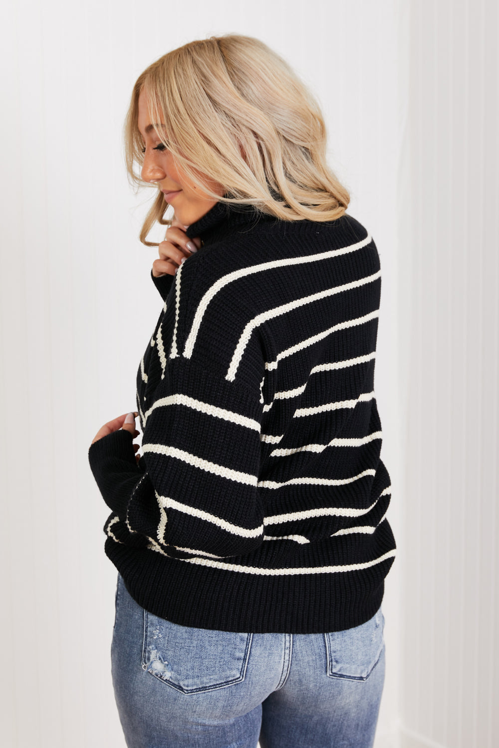 CY Fashion No Worries Full Size Striped Turtleneck Sweater