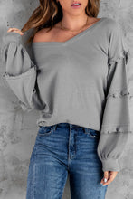 Load image into Gallery viewer, Waffle Knit Ruffle Trim Top
