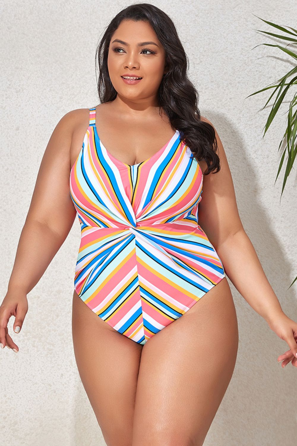 Plus Size Striped One-Piece Swimsuit