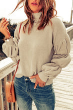 Load image into Gallery viewer, High Neck Bubble Sleeve Rib-Knit Sweater
