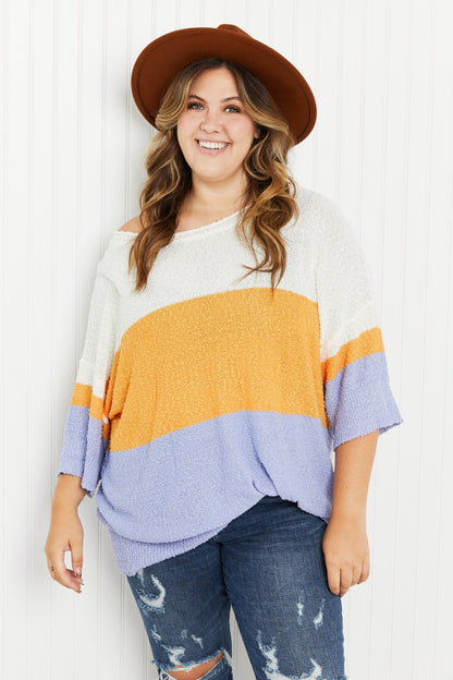 Davi & Dani Love It Full Size Color Block Sweater