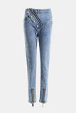 Buttoned Zipper Ankle Jeans with Pockets