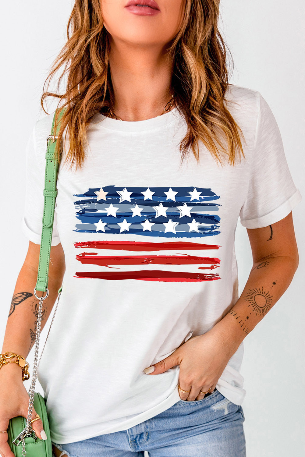 US Flag Graphic Round Neck Tee