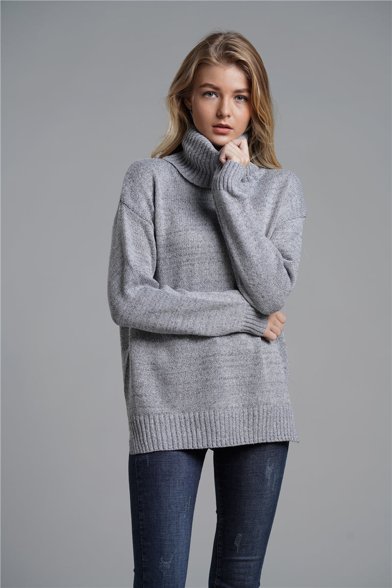 Side Slit Turtleneck Sweater