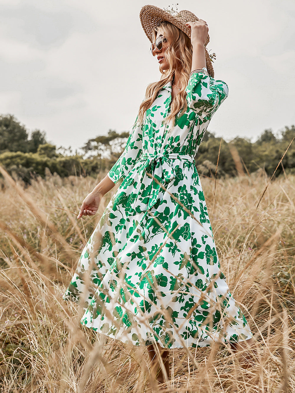 Floral Tie Waist Shirt Dress