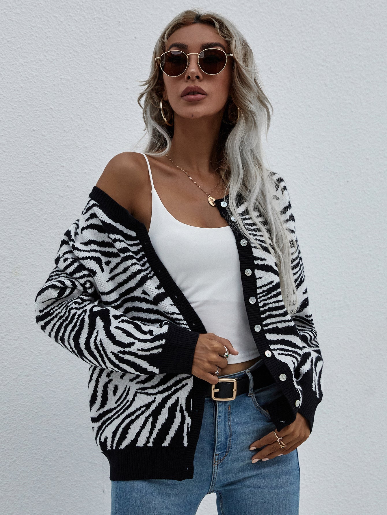 Zebra Print Button Down Cardigan