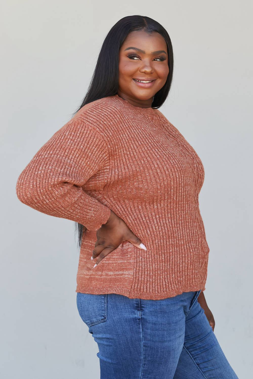 Sew In Love Full Size Mixed Knit Dropped Shoulder Sweater