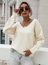 Load image into Gallery viewer, Frilled Sleeves V-Neck Sweater
