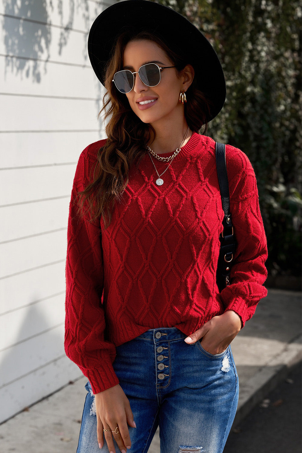 Cable-Knit Dropped Shoulder Sweater