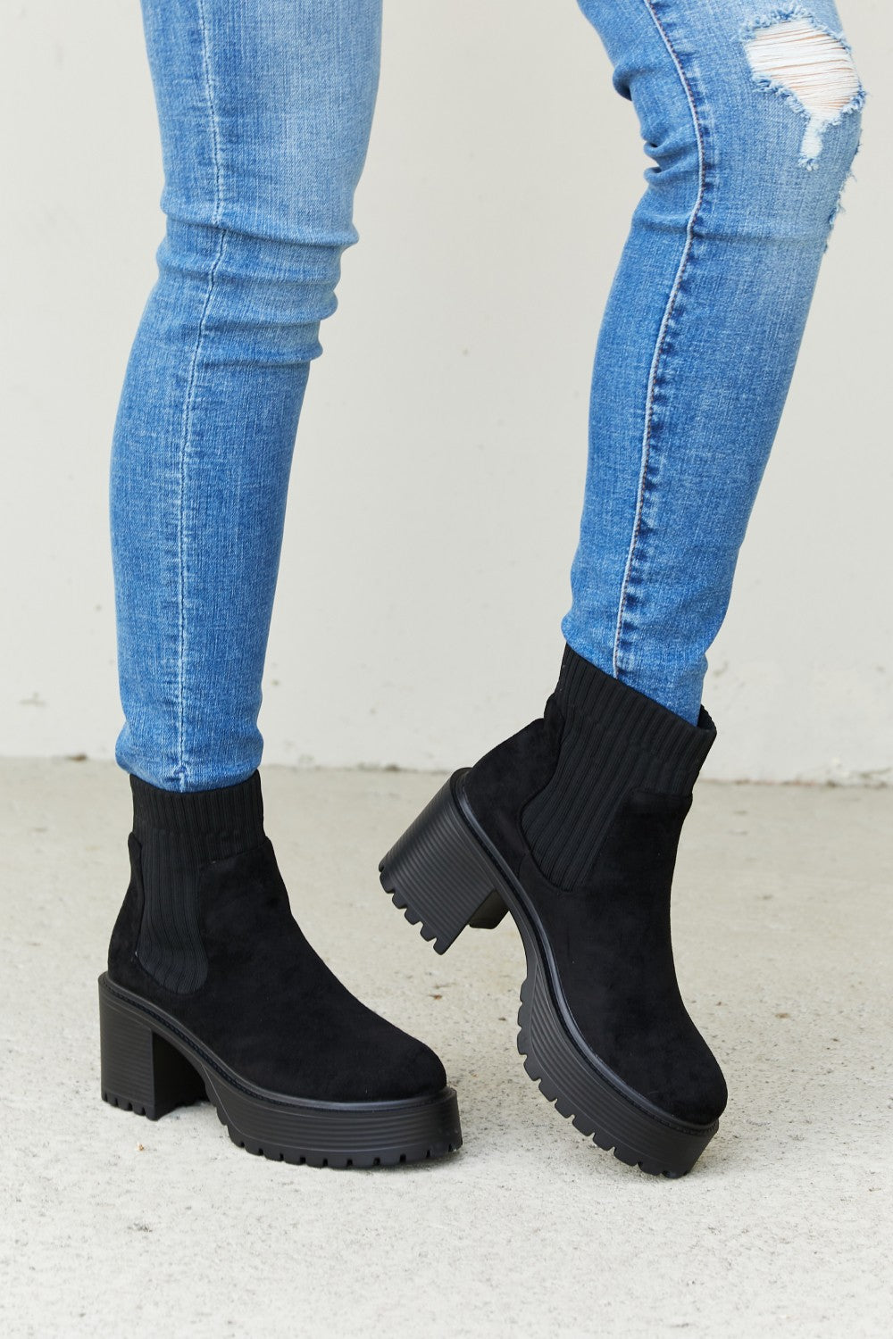 Weeboo Strive For More Chunky Sole Sock Booties in Black