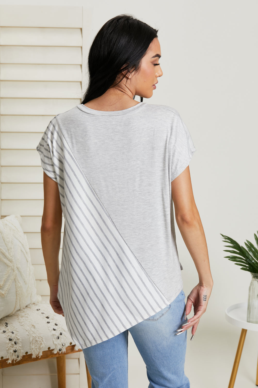 Sew In Love Spoonful of Sugar Full Size Striped Color Block Tee in Grey