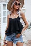 Scoop Neck Spaghetti Strap Ruffle Hem Tank