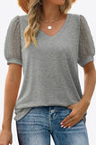 Swiss Dot Puff Sleeve V-Neck Tee